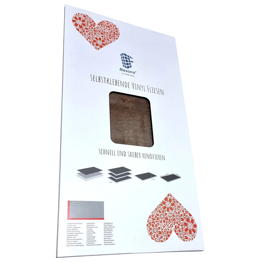 Fliesana carreaux de sol et de mur autocollants, lot de 3, imperméables, design en pierre naturelle, couleur rouille