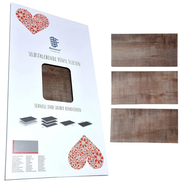 Fliesana carreaux de sol et de mur autocollants, lot de 3, imperméables, design en pierre naturelle, couleur rouille