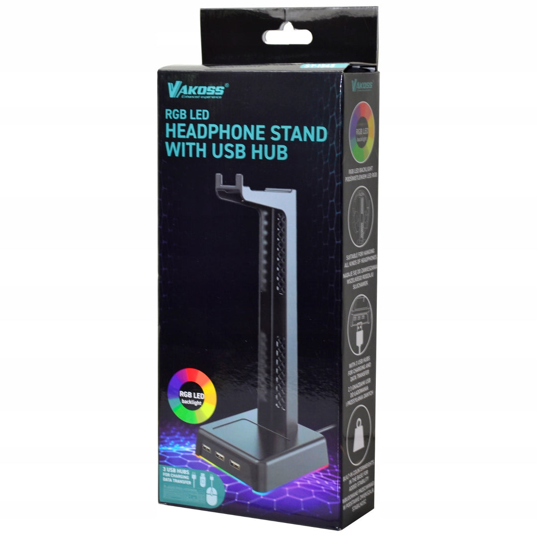 Support de bureau pour écouteurs, hub 3xUSB, rétro-éclairage LED, ST-1545