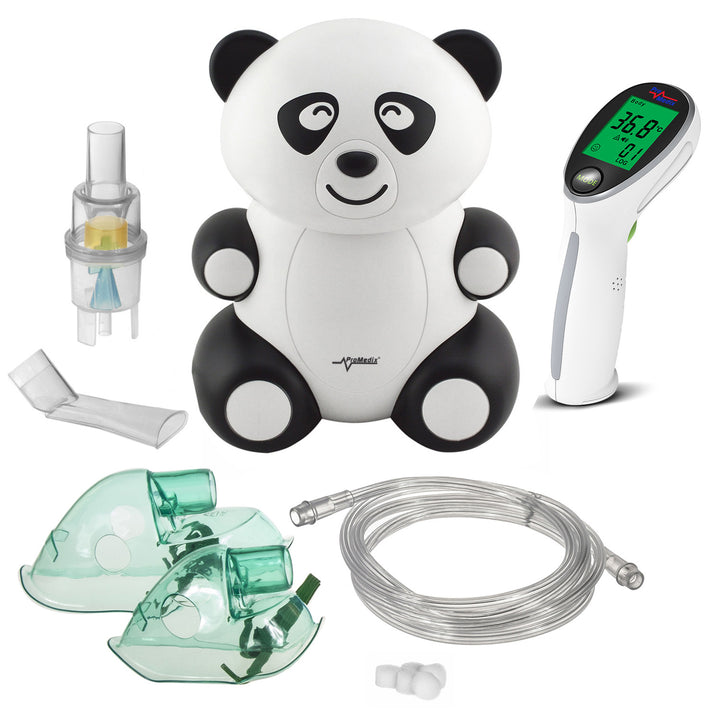 Inhalateur bébé Promedix PR-812 panda, nébuliseur, masque, set de filtres + thermomètre médical infrarouge sans contact Promedix PR-960