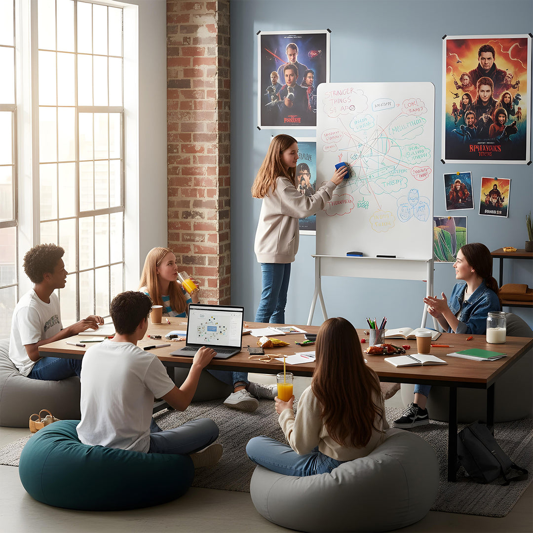 Tableau effaçable à sec mobile Ergo Office, orientation verticale, blanc, simple face, avec étagère, dimensions du tableau 1190x790mm, ER-305