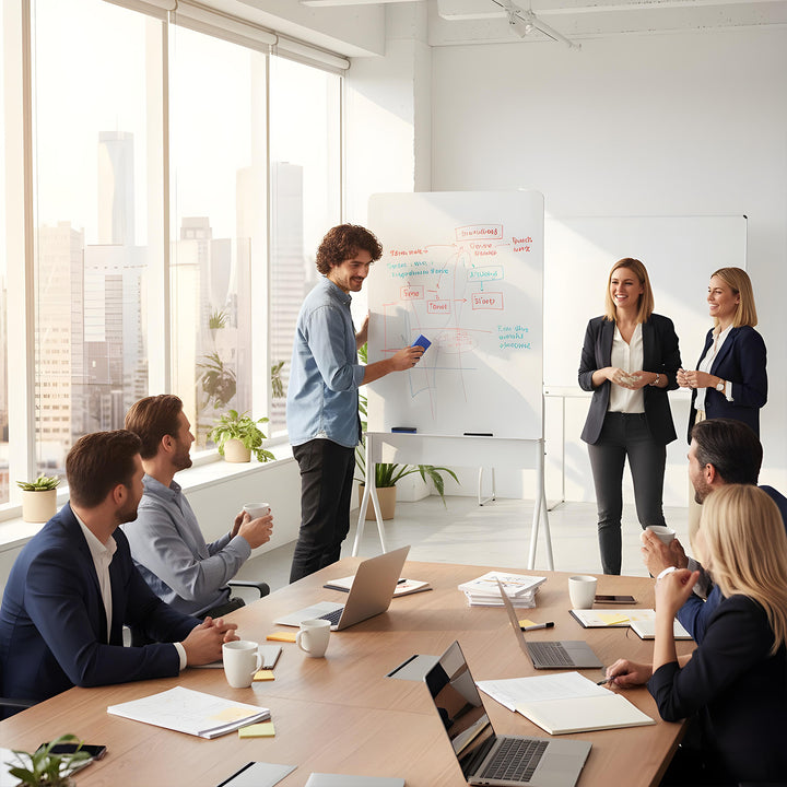 Tableau effaçable à sec mobile Ergo Office, orientation verticale, blanc, simple face, avec étagère, dimensions du tableau 1190x790mm, ER-305