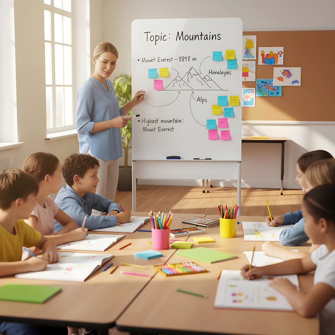 Tableau effaçable à sec mobile Ergo Office, orientation verticale, blanc, simple face, avec étagère, dimensions du tableau 1190x790mm, ER-305