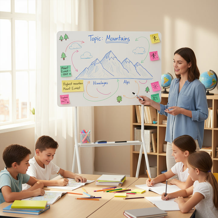 Tableau effaçable à sec mobile Ergo Office, orientation horizontale, blanc, simple face, avec étagère, dimensions du tableau 1190x790mm, ER-306