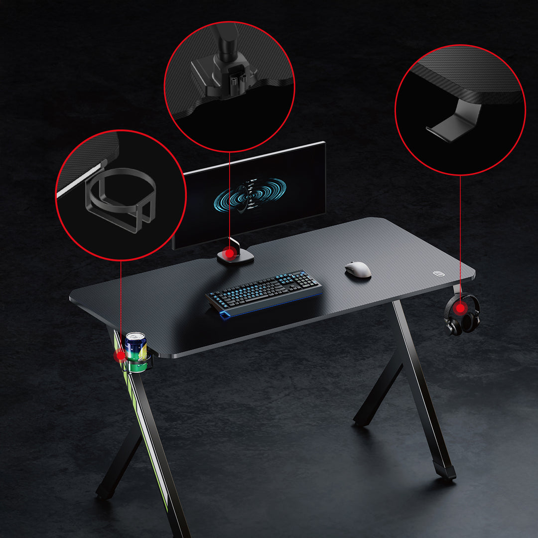 NanoRS gaming desk, noir, avec porte-casque et porte-gobelet, max. 75kg, dimensions 1200x600x750mm, RS101