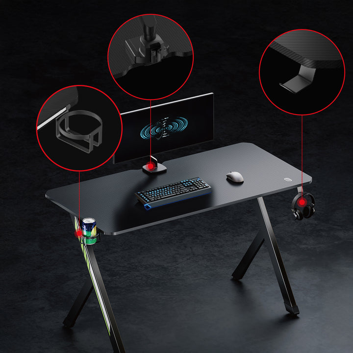 NanoRS gaming desk, noir, avec porte-casque et porte-gobelet, max. 75kg, dimensions 1200x600x750mm, RS101