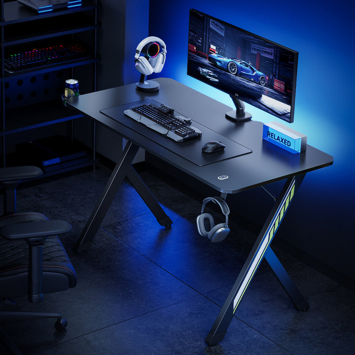NanoRS gaming desk, noir, avec porte-casque et porte-gobelet, max. 75kg, dimensions 1200x600x750mm, RS101