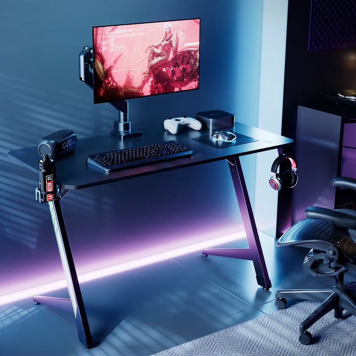 NanoRS gaming desk, noir, avec porte-casque et porte-gobelet, max. 75kg, dimensions 1200x600x750mm, RS101
