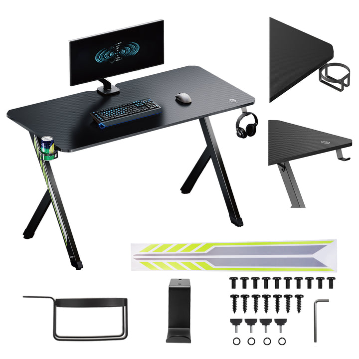 NanoRS gaming desk, noir, avec porte-casque et porte-gobelet, max. 75kg, dimensions 1200x600x750mm, RS101