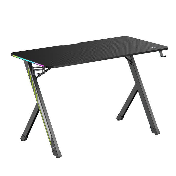 Bureau de jeu NanoRS, noir, avec porte-casque et porte-gobelet, rétro-éclairage RGB, max. 75kg, dimensions 1200x600x750mm, RS102