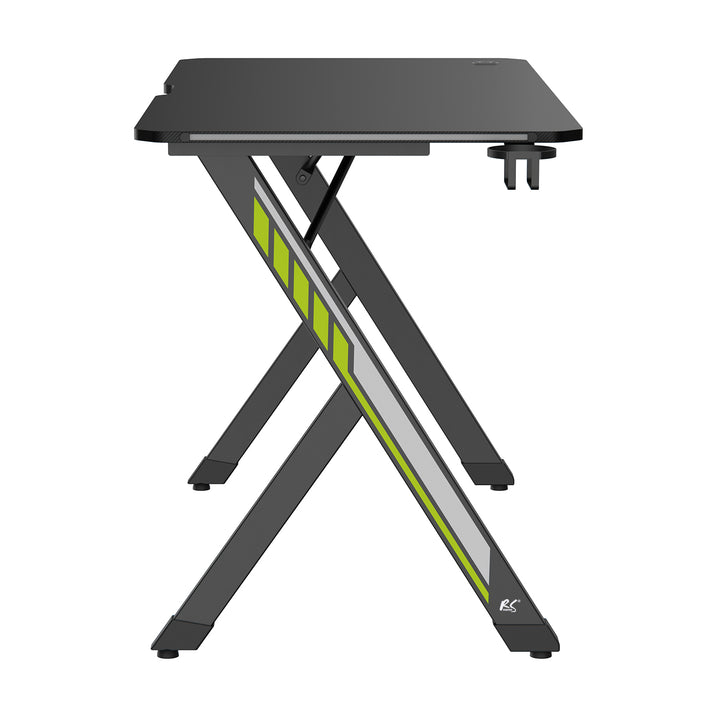 Bureau de jeu NanoRS, noir, avec porte-casque et porte-gobelet, rétro-éclairage RGB, max. 75kg, dimensions 1200x600x750mm, RS102