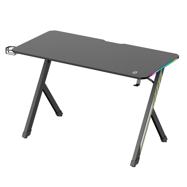 Bureau de jeu NanoRS, noir, avec porte-casque et porte-gobelet, rétro-éclairage RGB, max. 75kg, dimensions 1200x600x750mm, RS102