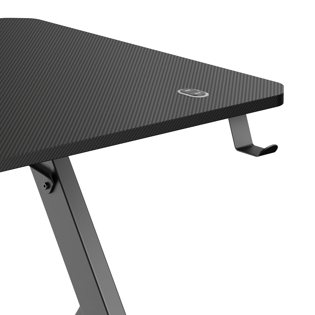 Bureau de jeu NanoRS, noir, avec porte-casque et porte-gobelet, rétro-éclairage RGB, max. 75kg, dimensions 1200x600x750mm, RS102