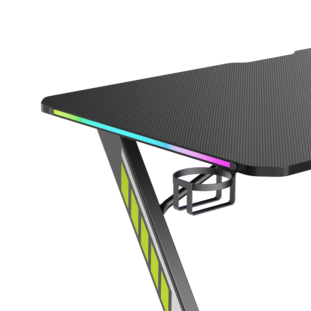 Bureau de jeu NanoRS, noir, avec porte-casque et porte-gobelet, rétro-éclairage RGB, max. 75kg, dimensions 1200x600x750mm, RS102