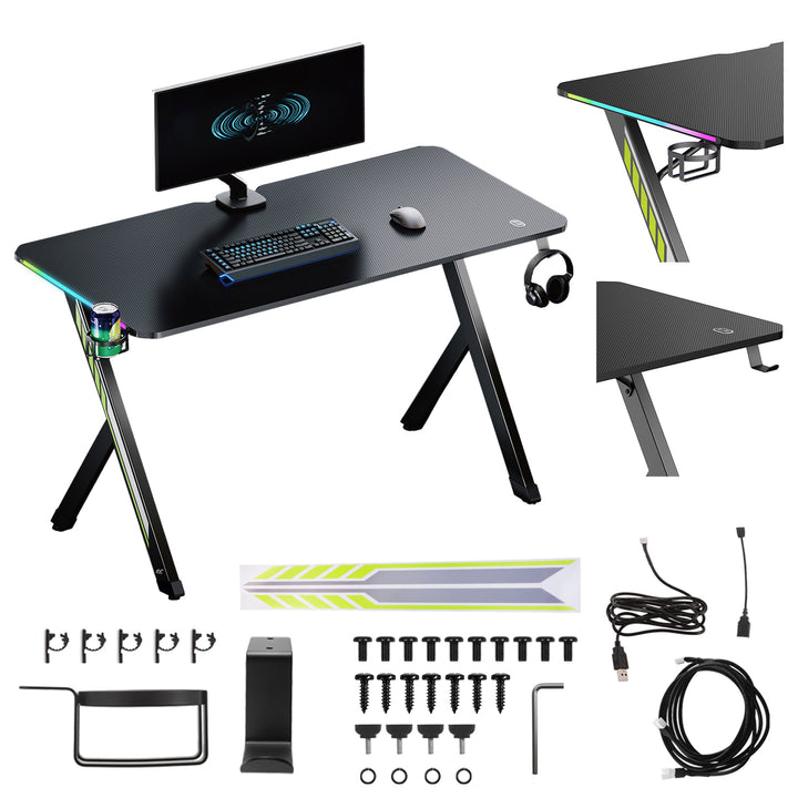 Bureau de jeu NanoRS, noir, avec porte-casque et porte-gobelet, rétro-éclairage RGB, max. 75kg, dimensions 1200x600x750mm, RS102