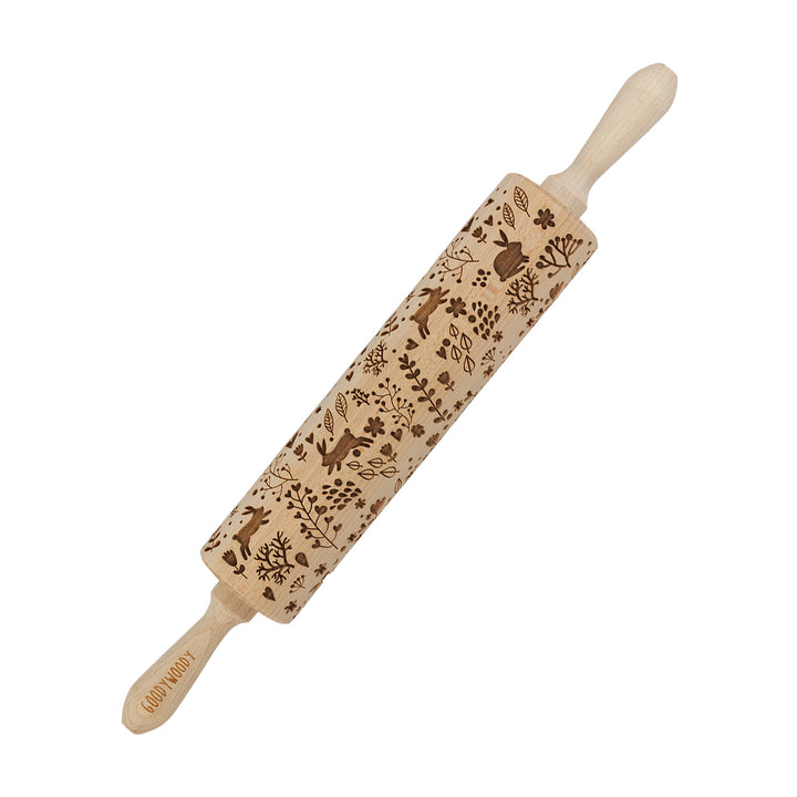 Rouleau à gâteau gravé Goody Woody, 46 cm, bois de hêtre, motif lapin