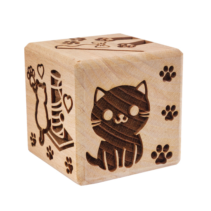 Goody Woody cube à gâteau gravé, 6 cm, bois de hêtre, 6 motifs, chats