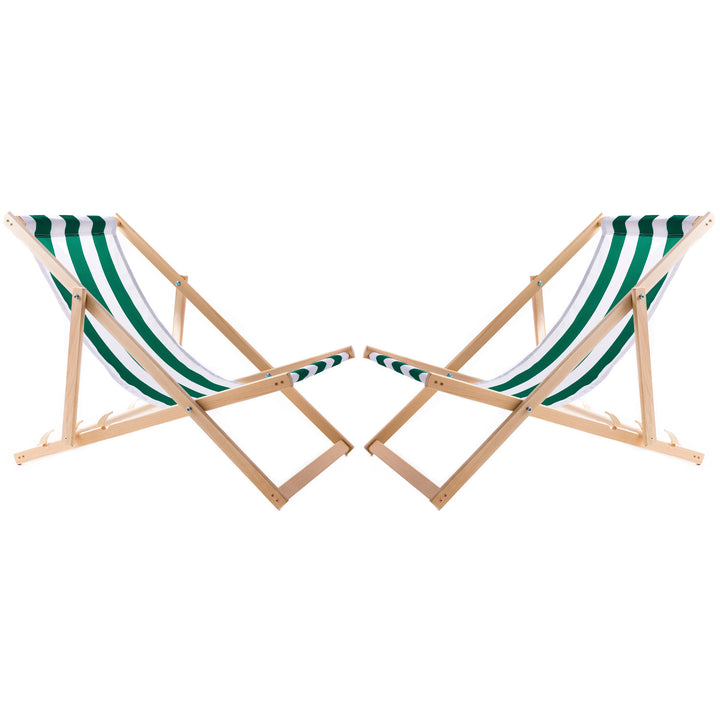 Jeu de deux chaises longues, rayures vertes, Woodok, assemblées
