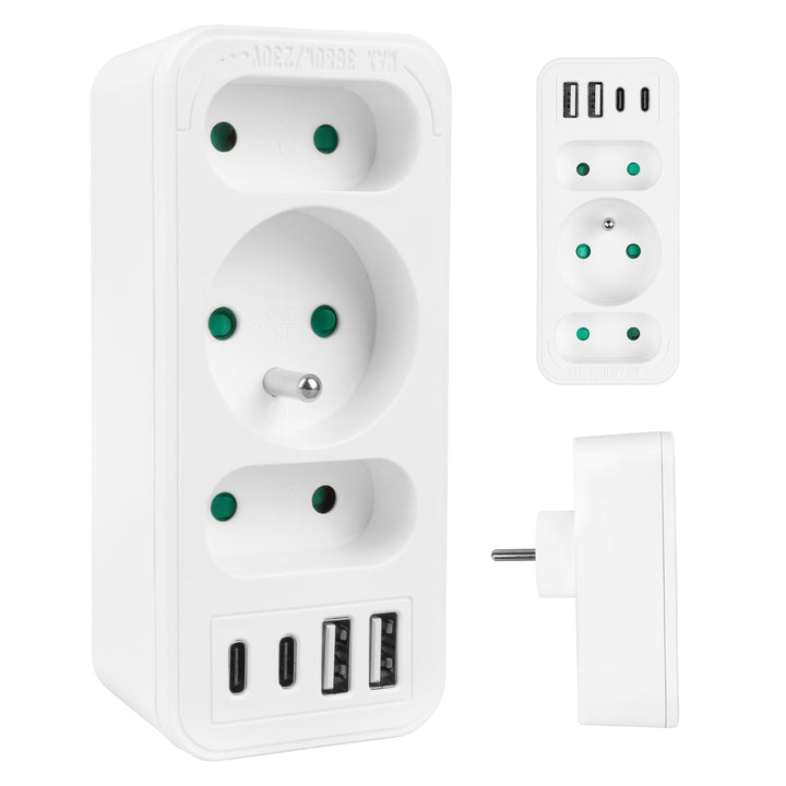 Prise de courant x3 + 4xUSB Maclean, splitter 3 prises, 2xUSB A, 2xUSB C PD 20W, 1x16A + 2x6A, MCE248 F/W