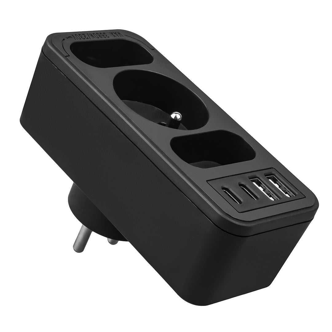 Prise de courant x3 + 4xUSB Maclean, splitter 3 prises, 2xUSB A, 2xUSB C PD 20W, 1x16A + 2x6A, MCE248 F/B