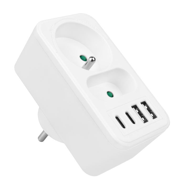 Prise courant Maclean x2 + 4xUSB, splitter avec 2 prises, 2xUSB A, 2xUSB C PD 20W, 1x16A + 1x6A, MCE249 F/W