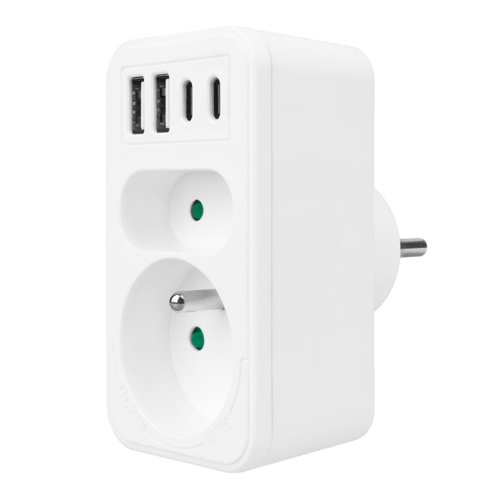 Prise courant Maclean x2 + 4xUSB, splitter avec 2 prises, 2xUSB A, 2xUSB C PD 20W, 1x16A + 1x6A, MCE249 F/W