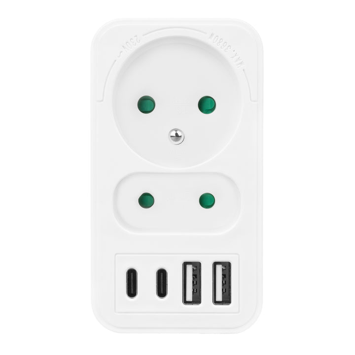 Prise courant Maclean x2 + 4xUSB, splitter avec 2 prises, 2xUSB A, 2xUSB C PD 20W, 1x16A + 1x6A, MCE249 F/W