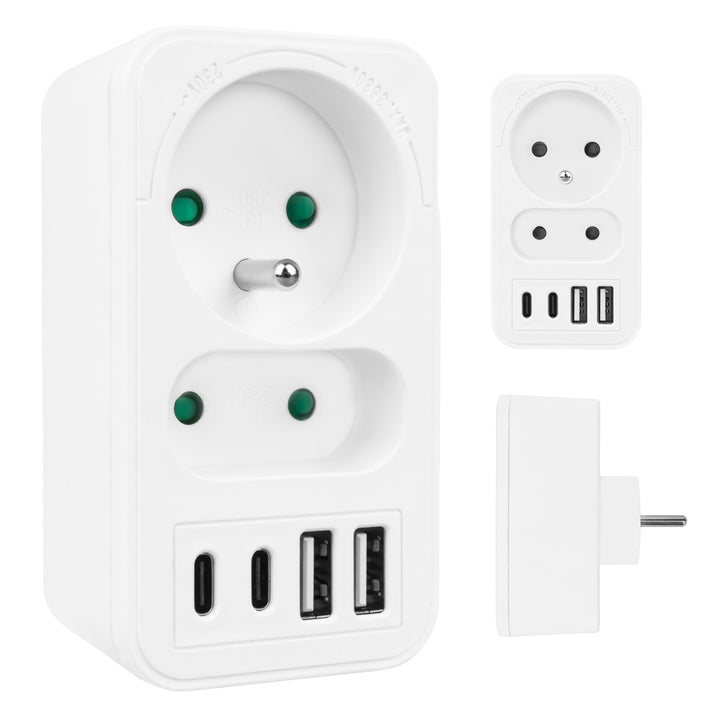 Prise courant Maclean x2 + 4xUSB, splitter avec 2 prises, 2xUSB A, 2xUSB C PD 20W, 1x16A + 1x6A, MCE249 F/W