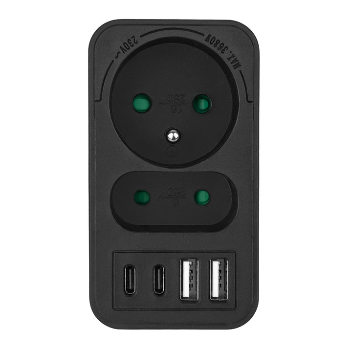 Prise courant Maclean x2 + 4xUSB, splitter avec 2 prises, 2xUSB A, 2xUSB C PD 20W, 1x16A + 1x6A, MCE249 F/W