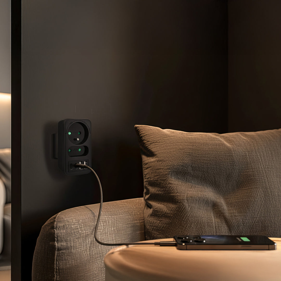 Prise courant Maclean x2 + 4xUSB, splitter avec 2 prises, 2xUSB A, 2xUSB C PD 20W, 1x16A + 1x6A, MCE249 F/W