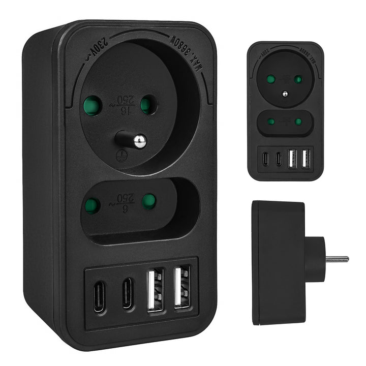 Prise courant Maclean x2 + 4xUSB, splitter avec 2 prises, 2xUSB A, 2xUSB C PD 20W, 1x16A + 1x6A, MCE249 F/W