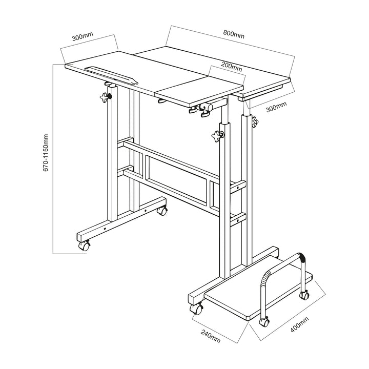 Table mobile pour ordinateur portable Maclean, blanc, plateau 80x60cm, 50kg max, réglage en hauteur 67-115cm , MC-124 W