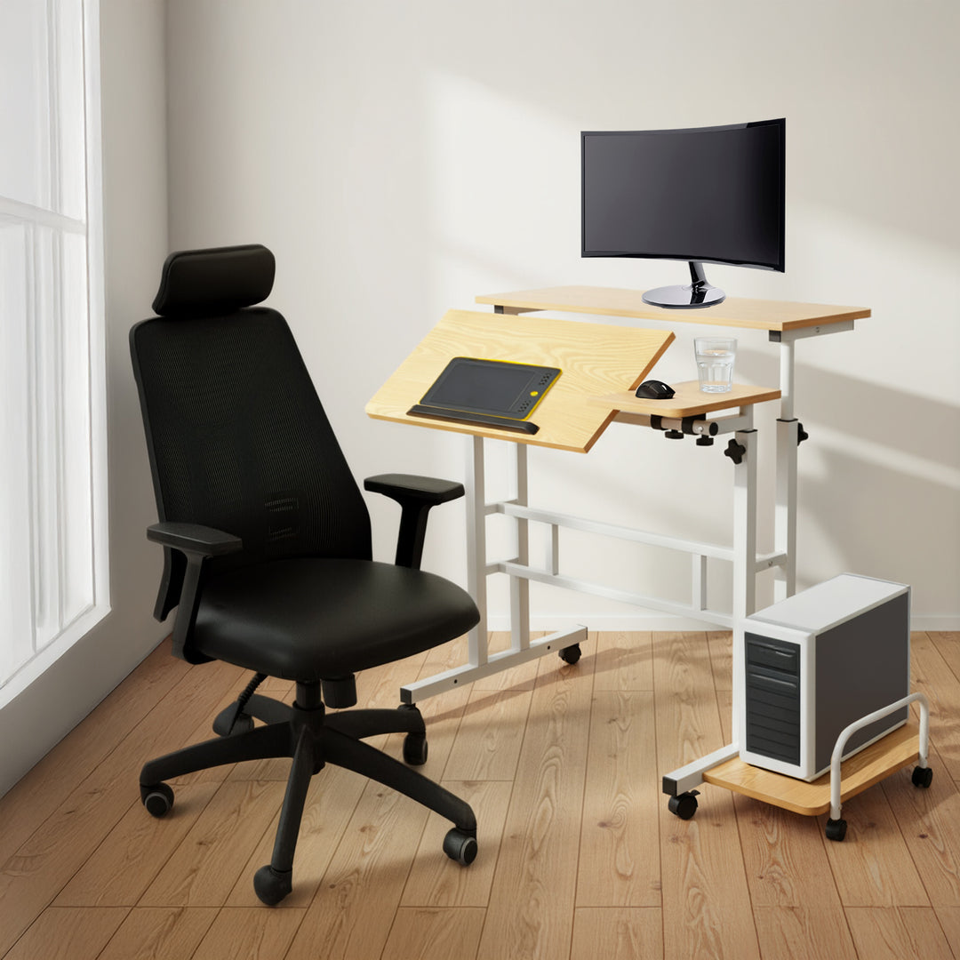 Table mobile pour ordinateur portable Maclean, blanc, plateau 80x60cm, 50kg max, réglage en hauteur 67-115cm , MC-124 W