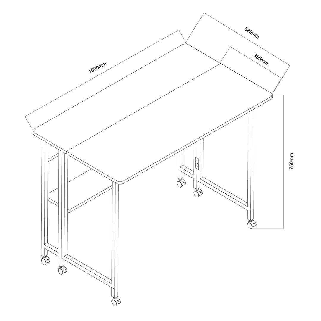 Table de bureau pliante Maclean, noire, mobile, plateau 100x58cm, max. 50kg, MC-126 B