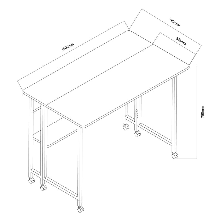 Table de bureau pliante Maclean, noire, mobile, plateau 100x58cm, max. 50kg, MC-126 B