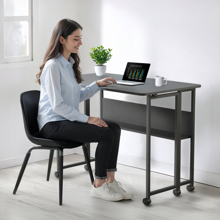 Table de bureau pliante Maclean, noire, mobile, plateau 100x58cm, max. 50kg, MC-126 B