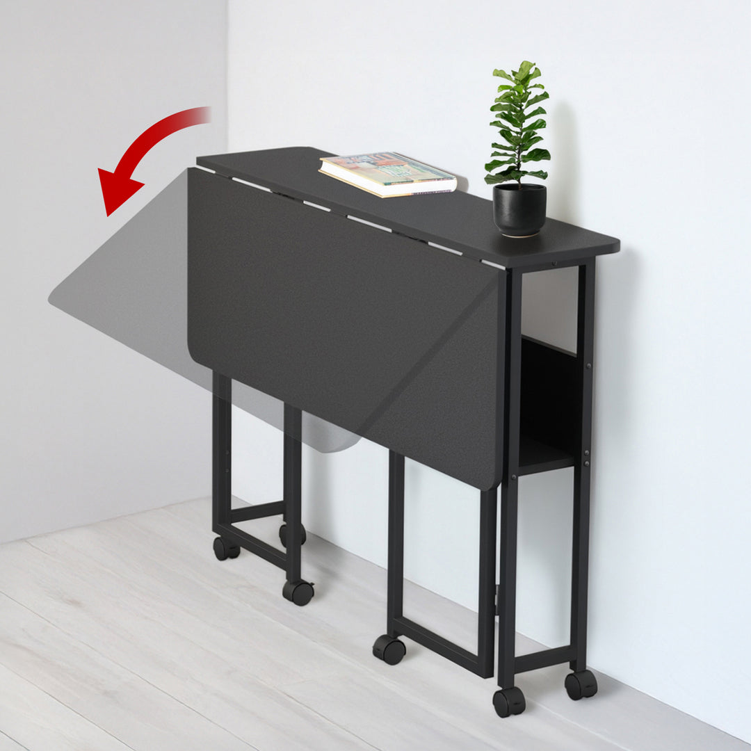 Table de bureau pliante Maclean, noire, mobile, plateau 100x58cm, max. 50kg, MC-126 B