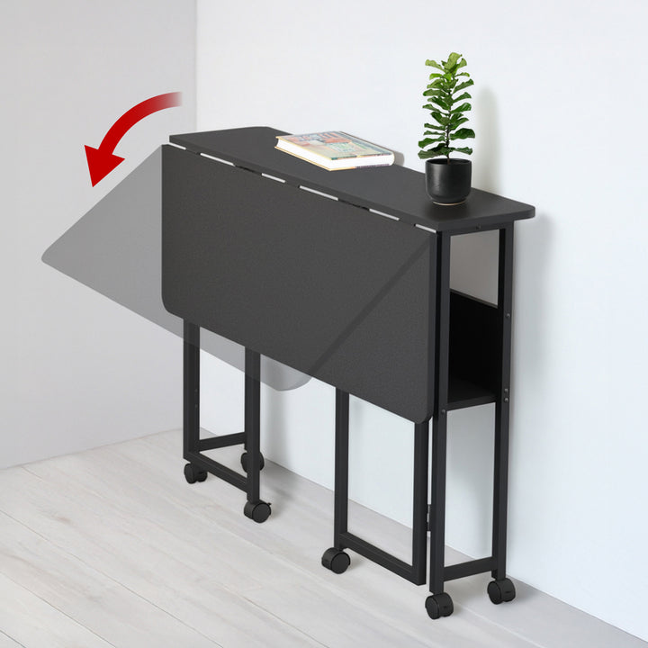 Table de bureau pliante Maclean, noire, mobile, plateau 100x58cm, max. 50kg, MC-126 B