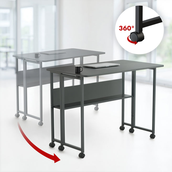 Table de bureau pliante Maclean, noire, mobile, plateau 100x58cm, max. 50kg, MC-126 B