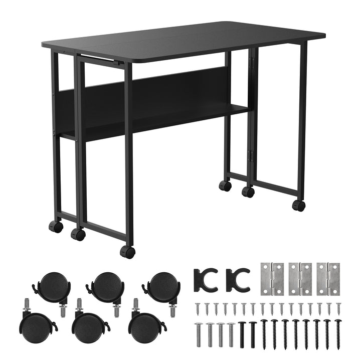 Table de bureau pliante Maclean, noire, mobile, plateau 100x58cm, max. 50kg, MC-126 B