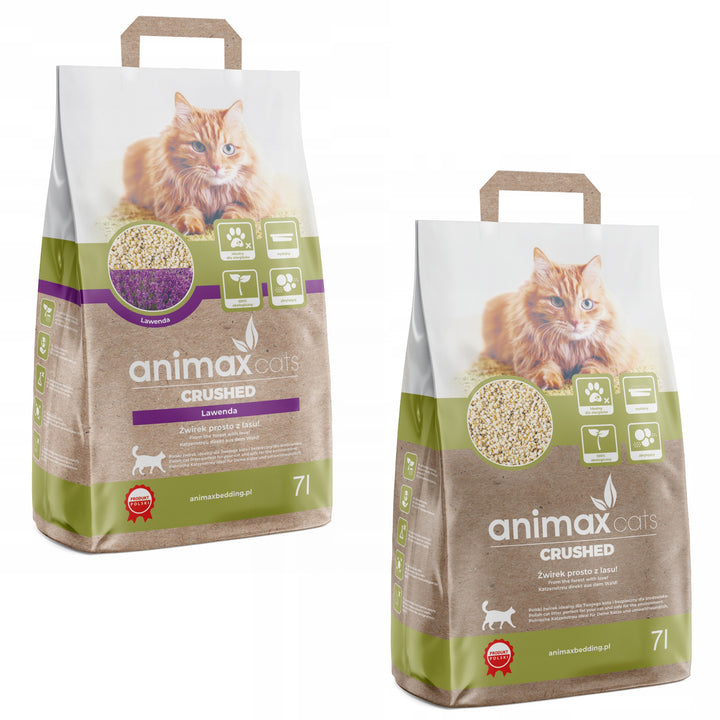 Litière agglomérante, Lavande, broyée, 7 litres + Litière agglomérante, Classic, broyée, 7 litres, Animax