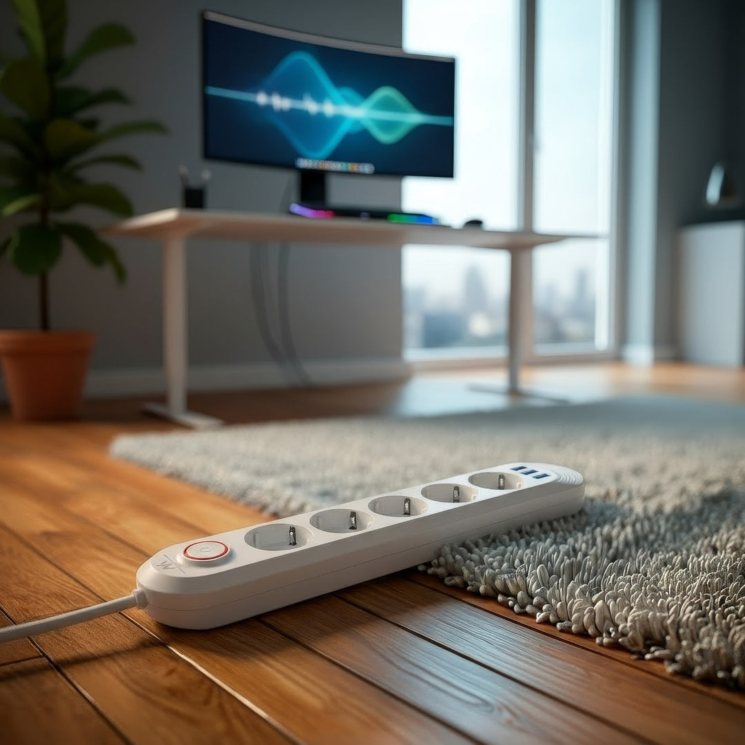 Multiprise Maclean, câble d'extension 5 prises + 3xUSB, 110-240V AC 50/60Hz, 2.1A max 2500W, 1.5m, blanc, MCE395 W