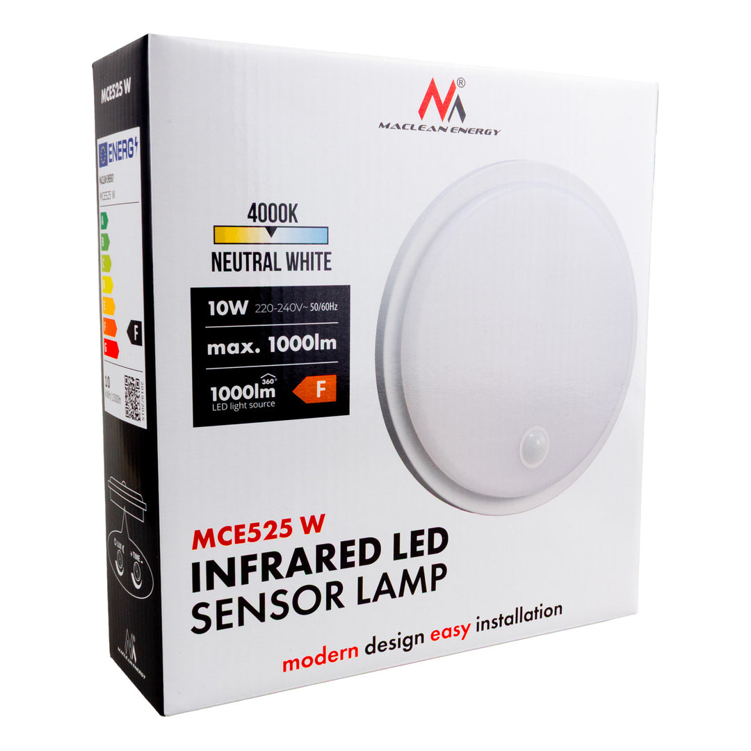 Lampe LED avec détecteur de mouvement Maclean, capteur PIR, couleur blanche, 10 W, IP65, 1000 lm, couleur neutre, MCE525 W