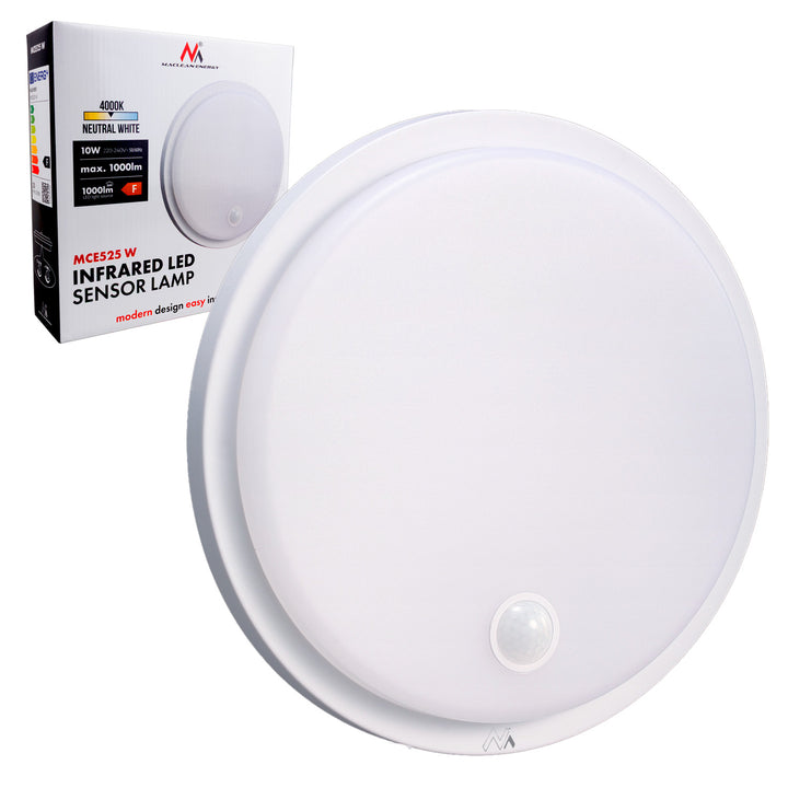 Lampe LED avec détecteur de mouvement Maclean, capteur PIR, couleur blanche, 10 W, IP65, 1000 lm, couleur neutre, MCE525 W