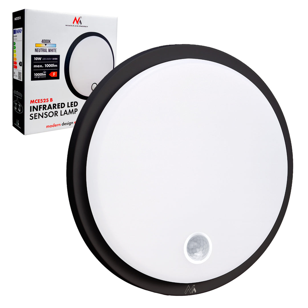 Lampe LED avec détecteur de mouvement Maclean, capteur PIR, couleur noire, 10 W, IP65, 1000 lm, couleur neutre, MCE525 B
