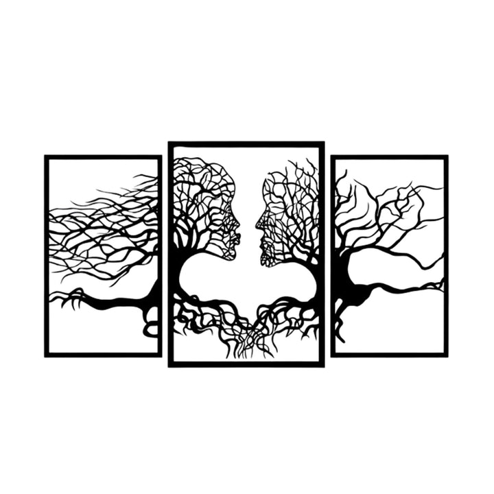 Tableau Eyoka ajouré, décoration murale 3D, tableau 3D "Visages d'arbres" 90x48cm Noir