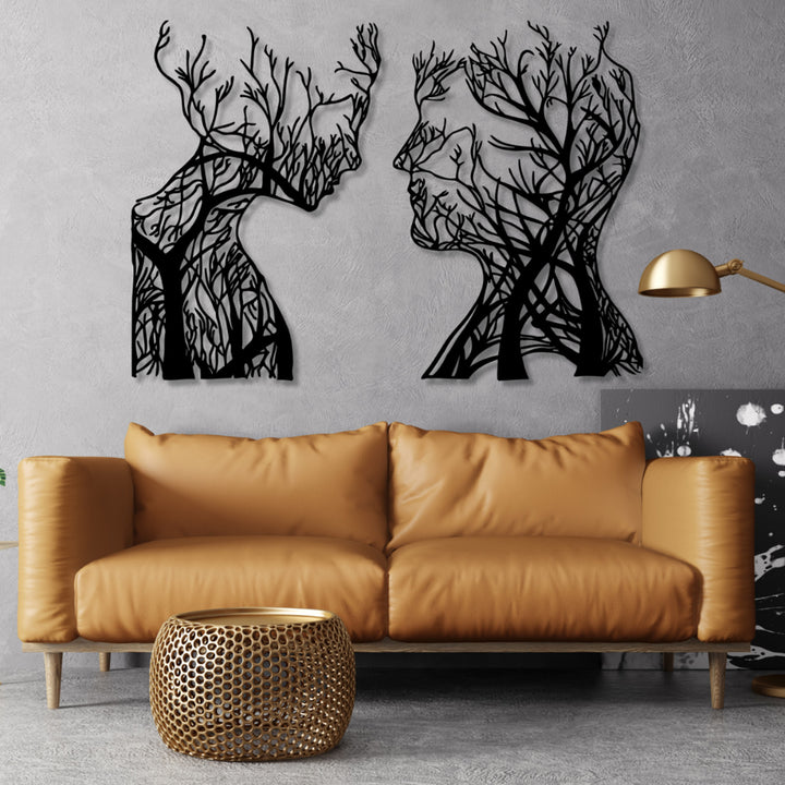 Tableau ajouré, décoration murale 3D, tableau 3D "Têtes d'arbres" 80x50cm Noir