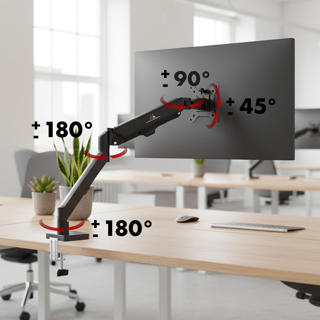 Support de moniteur Maclean, ressort à gaz, 17"-32", 2-10kg, noir, MC-133