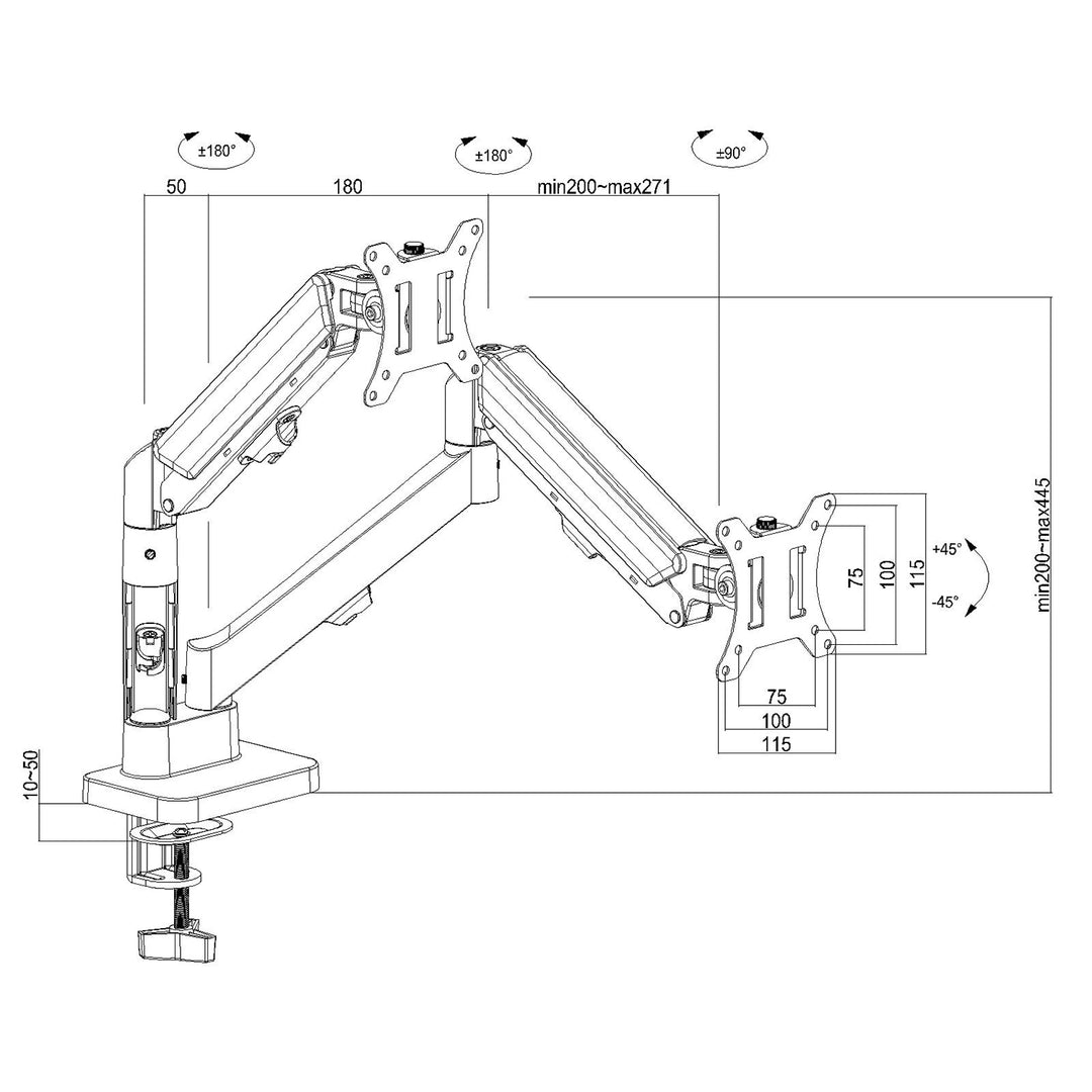Support pour 2 moniteurs Maclean, ressort à gaz, 17"-32", 2-10kg, noir, MC-134