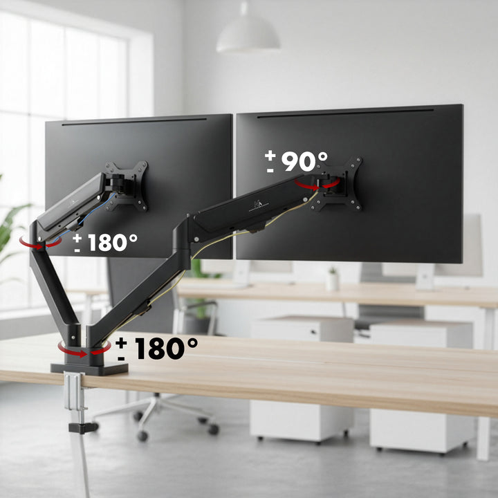 Support pour 2 moniteurs Maclean, ressort à gaz, 17"-32", 2-10kg, noir, MC-134